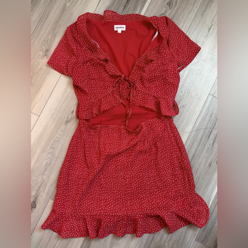 Red Polka Dot Dress with Tie Front